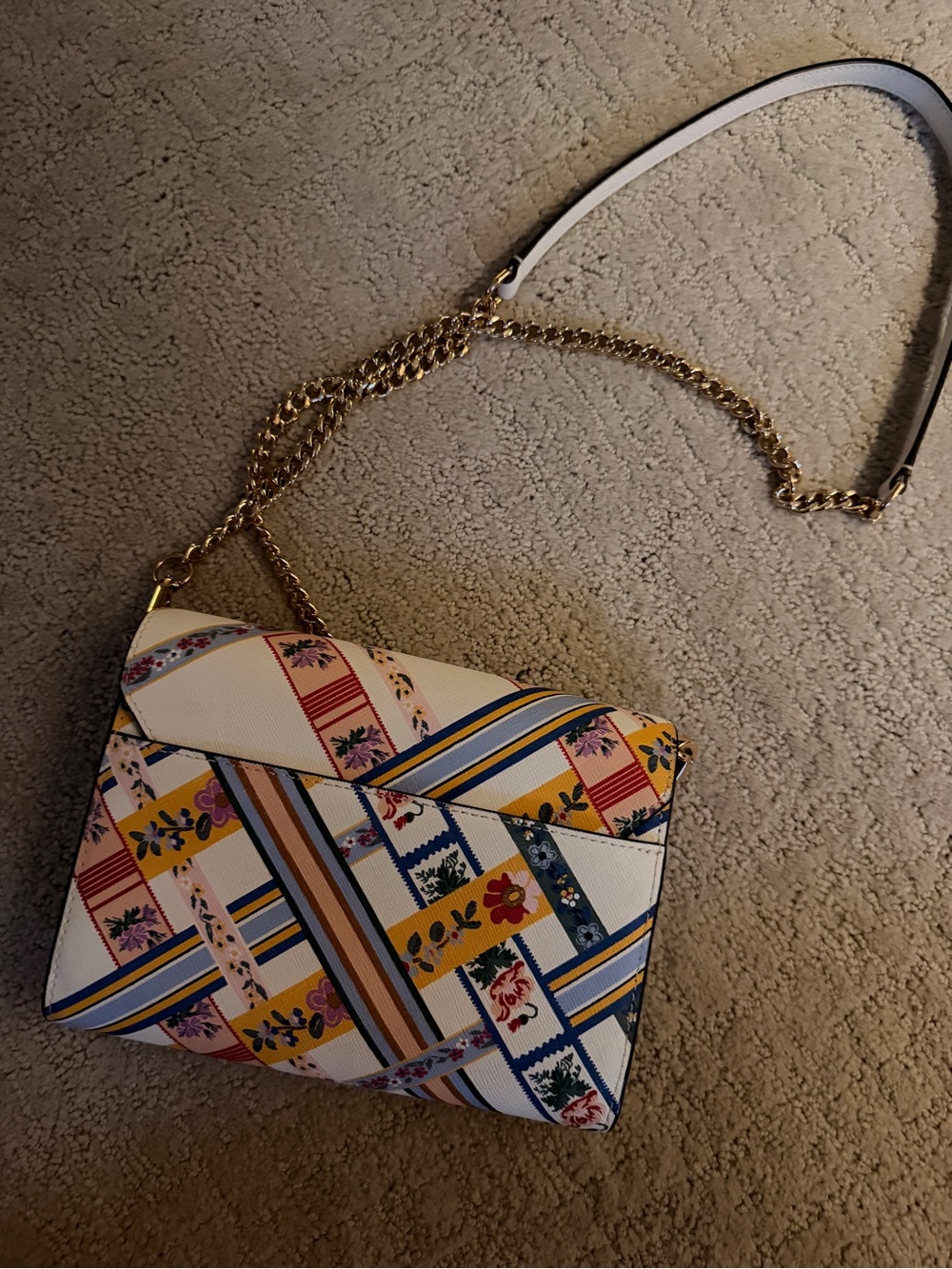 Tory Burch Stylish Floral Stripe Crossbody Bag in Cream and Yellow - Picture 4 of 4